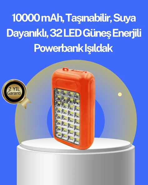 Suya Dayanıklı Güneş Paneli Destekli Powerbank ve Işıldak ürün görseli 1