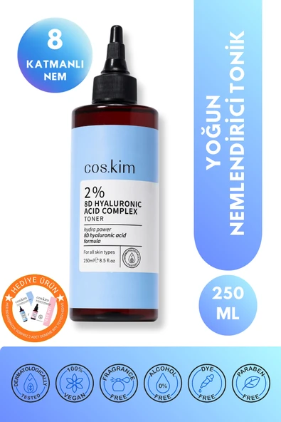 %2 8D Hyaluronik Asit Tonik 250 ml Yoğun Nemlendirici Cilt Bariyeri Destekli Alkolsüz & Parfümsüz