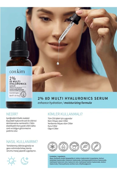 8 Çeşit Hyaluronik  Içeren Nemlendirici Cilt Bakım Serumu | 2% 8d Multi Hyaluronics Serum 30 Ml - 2