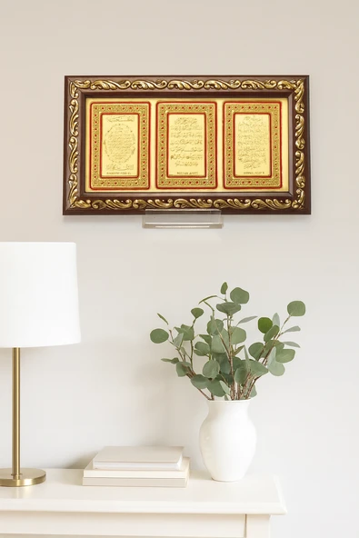 3’lü Dua Tablosu – Bereket Duası, Nazar Ayeti ve Ayetel Kürsi – 11x21 cm Şık Dekoratif Tablo