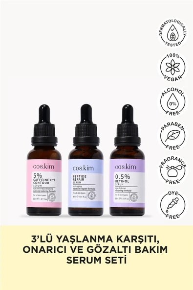3’lü Kırışıklık Önlemeye Yardımcı, Yaşlanma Karşıtı Ve Göz Altı Bakım Sağlayan Serum Seti
