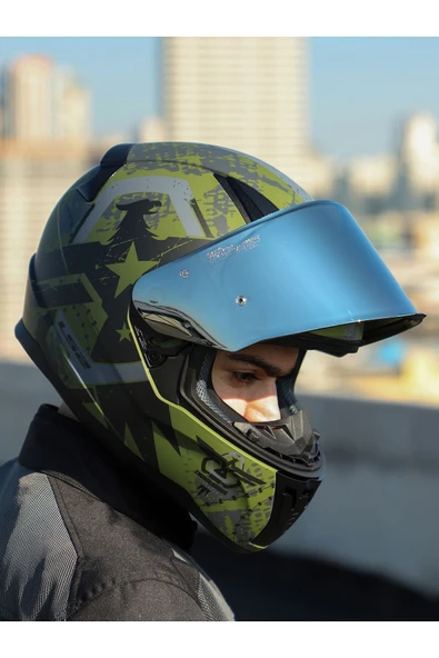 LS2 RAPID 2 THUNDER BIRDS MAT YEŞİL-SİYAH-GRİ KASK - Resim 8