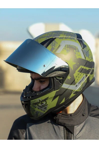 LS2 RAPID 2 THUNDER BIRDS MAT YEŞİL-SİYAH-GRİ KASK - Resim 7