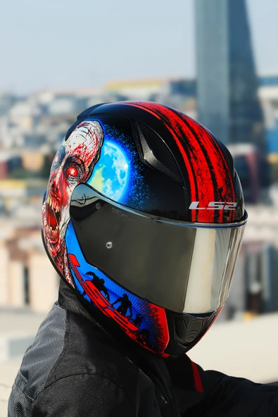 LS2 RAPID 2 ZOMBIE SİYAH-KIRMIZI KASK - Resim 2