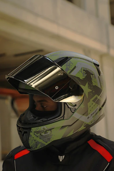 LS2 RAPID 2 THUNDER BIRDS MAT YEŞİL-SİYAH-GRİ KASK - Resim 5