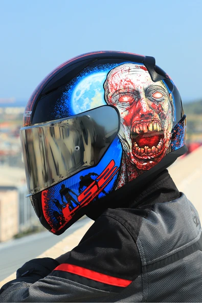 LS2 RAPID 2 ZOMBIE SİYAH-KIRMIZI KASK - Resim 4