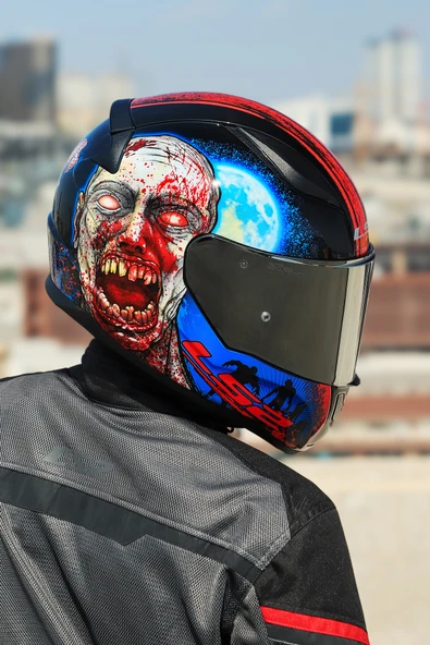 LS2 RAPID 2 ZOMBIE SİYAH-KIRMIZI KASK - Resim 7