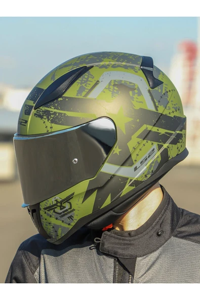 LS2 RAPID 2 THUNDER BIRDS MAT YEŞİL-SİYAH-GRİ KASK - Resim 4