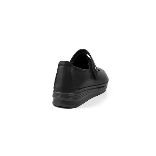 Kadın Siyah Cırtlı Ortopedik Anne Ayakkabısı - Rahat Kaymaz Taban, Bağcıklı Günlük Yürüyüş Ayakkabısı - Resim 5