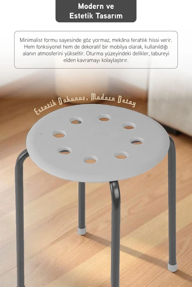İronika Otto Metal Gövdeli Modern Tabure Mutfak Bahçe Taburesi - 6 Adet Gri - 4