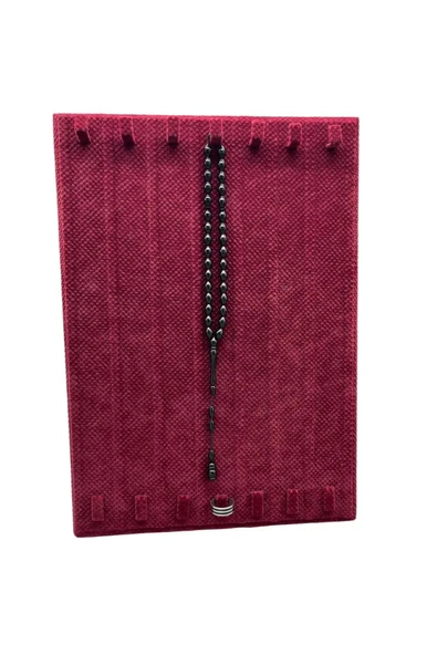 Keten Kumaş Bordo Renk 35/25 Cm Ayaklı Tırnaklı Tesbih Yüzük Kombin Sergileme Standı - 1