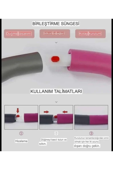 HEPİTOP 8 Parçalı Ayarlanabilir Ağırlıklı Hula Hoop – 1 kg, 72/85/95 cm Wellness Hoop Egzersiz Çemberi - 6