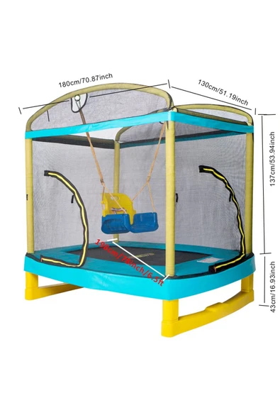HEPİTOP Fileli Trambolin ve Kaydıraklı Oyun Seti – 180x130 cm | Güvenli Dış Mekan Oyun Alanı - 7
