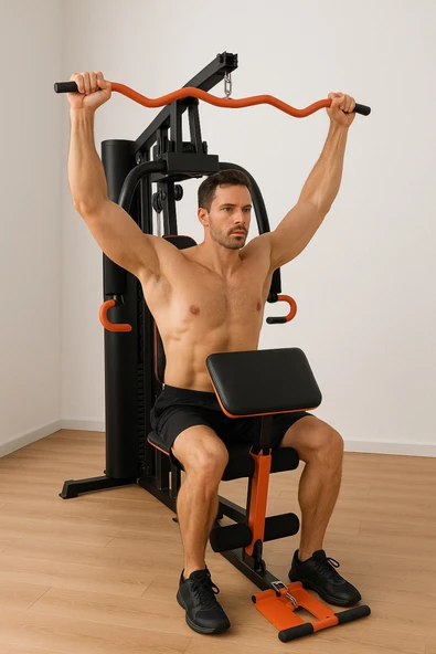 HEPİTOP 68 Kg Ağırlık Plakalı Çok Fonksiyonlu Ev Spor Aleti | 205x100x200 cm Full Body Çalışma İstasyonu