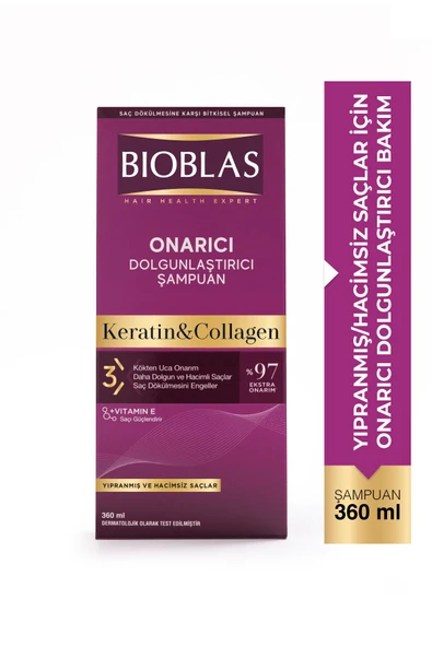 Bioblas Keratin - Kolajen Onarıcı Dolgunlaştırıcı Saç Bakım Şampuanı 360 Ml İnce ve Yıpranmış Saçlar ürün görseli 1