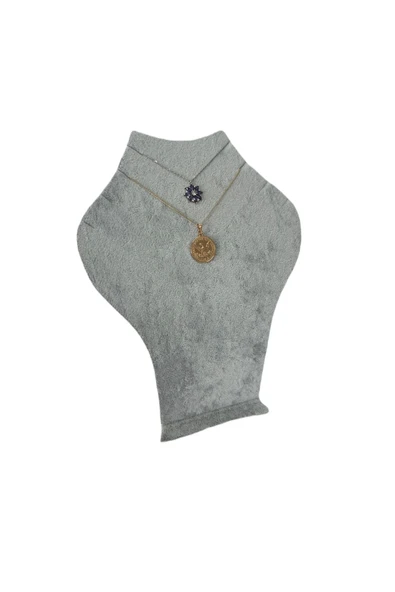 Bangok Model Süet Gri Kolye Çoklu Gerdanlık Takı Sergileme Mankeni ürün görseli