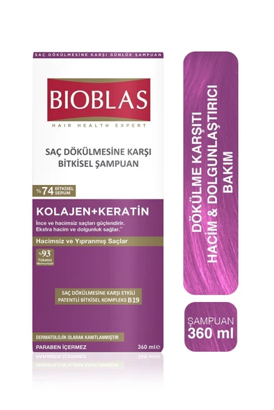 Bioblas Keratin - Kolajen Onarıcı Dolgunlaştırıcı Saç Bakım Şampuanı 360 Ml İnce ve Yıpranmış Saçlar - Resim 5