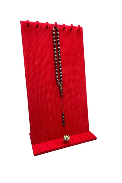 Keten Kumaş Kırmızı Renk 45/25 Cm Ayaklı Tırnaklı Tesbih Yüzük Kombin Sergileme Standı ürün görseli