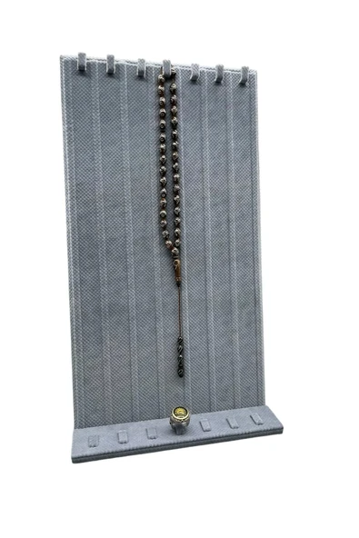 Keten Kumaş Mavi Renk 45/25 Cm Ayaklı Tırnaklı Tesbih Yüzük Kombin Sergileme Standı - 1