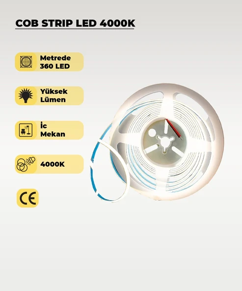 12V COB Şerit Led Günışığı Işık  - Metrede 360 Led - 5 Metre - 1