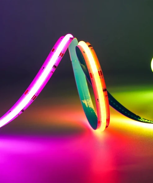 12V COB Şerit Led RGB  - Kumandalı - Metrede 360 Led - 5 Metre - 4