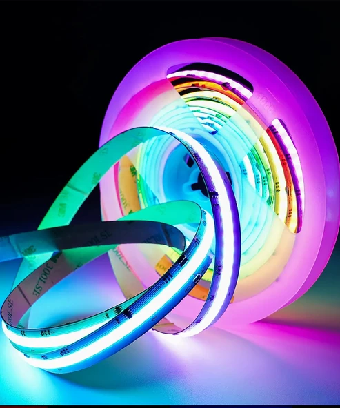 12V COB Şerit Led RGB  - Kumandalı - Metrede 360 Led - 5 Metre - 3