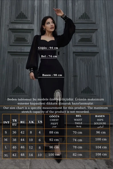 Kalp Yaka İnci ve Zincir Süslemeli Kemerli Abiye Elbise 2238-Saks - Resim 7