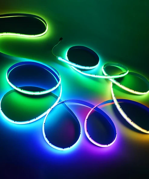 12V COB Şerit Led RGB  - Kumandalı - Metrede 360 Led - 5 Metre - 5