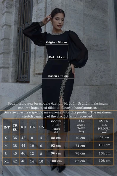 İnci Süsleme Detaylı Yırtmaçlı Abiye Elbise 2223-Beyaz - Resim 7