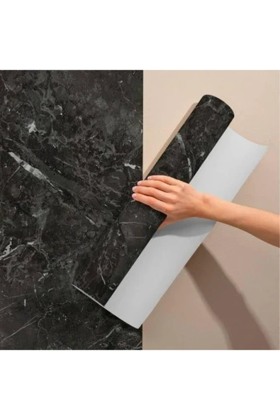 AKGÜNEŞ MOTOGARAJ Siyah Mermer Desenli Yapışkanlı Kaplama Kağıdı 5 Metre