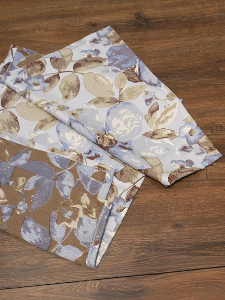 Jakarlı Dokuma Dekoratif Runner 45x140 Cm Mavi Çiçekli - Resim 7