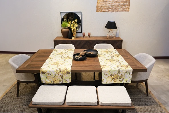 Jakarlı Dokuma Dekoratif Runner 45x140 cm Yeşil Çiçekli ürün görseli