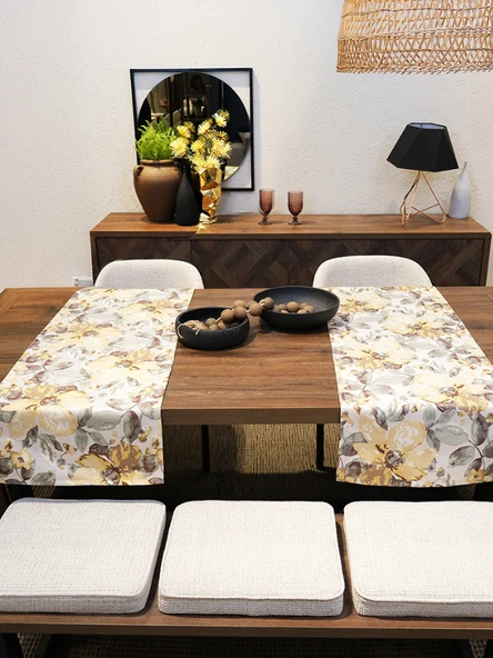 LOOM & LAUREL Jakarlı Dokuma Dekoratif Runner 45x140 cm Sarı Çiçekli - Resim 6