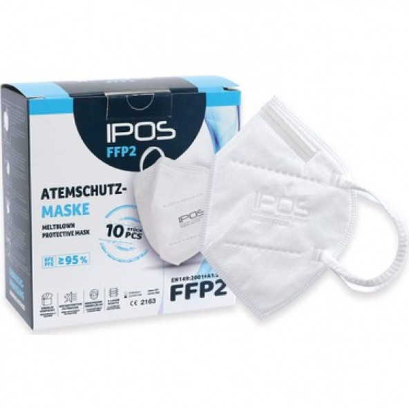 Ipos Ffp2 Solunum Maskesi Katlanır Maske Ce Sertifikalı (10 Parça Ayrı Ayrı Pe Torbalarda Paketlenmiştir)