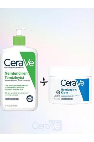 Cerave Nemlendiren Temizleyici 473 Ml + Nemlendirici Krem 340 Ml - SKT: 12M