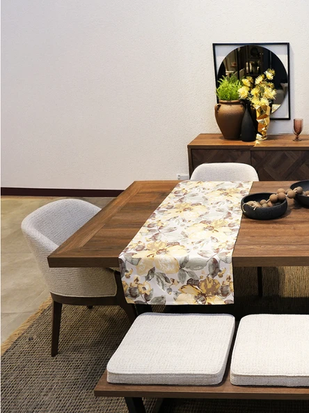 LOOM & LAUREL Jakarlı Dokuma Dekoratif Runner 45x140 cm Sarı Çiçekli - Resim 4