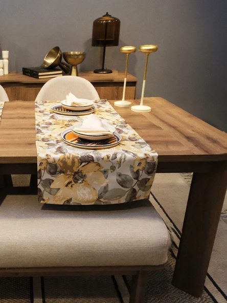 LOOM & LAUREL Jakarlı Dokuma Dekoratif Runner 45x140 cm Sarı Çiçekli - Resim 2