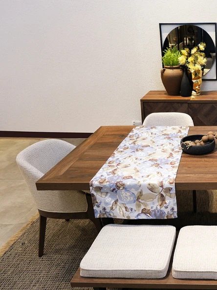 Jakarlı Dokuma Dekoratif Runner 45x140 Cm Mavi Çiçekli - Resim 2