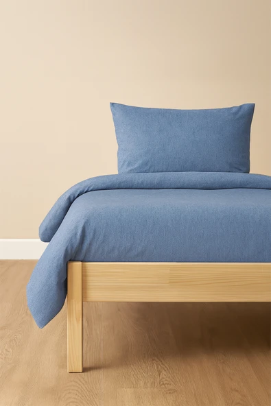 Tek Kişilik Nevresim Takımı İndigo Mavi Eco Cotton - 1