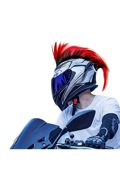 AKGÜNEŞ MOTOGARAJ Mavi, Mor, Kırmızı, Sarı ve Pembe Erkek Kask Saçı  Vantuzlu Motosiklet Aksesuarı