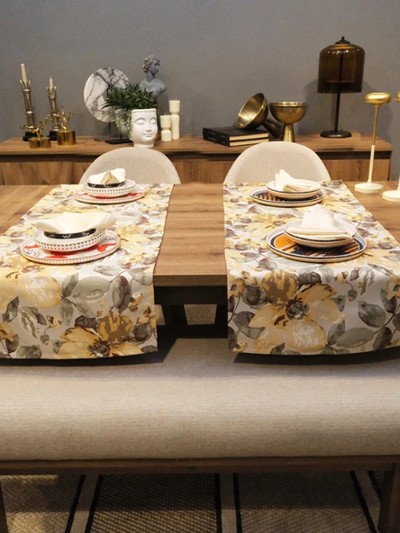 LOOM & LAUREL Jakarlı Dokuma Dekoratif Runner 45x140 cm Sarı Çiçekli ürün görseli