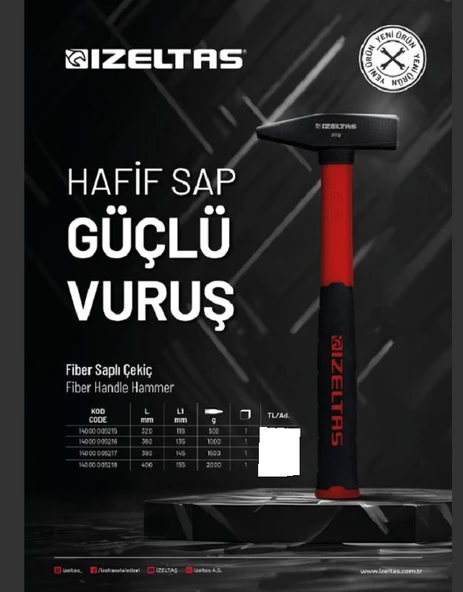 İZELTAŞ FİBER SAPLI ÇEKİÇ 1500 GR ürün görseli 1