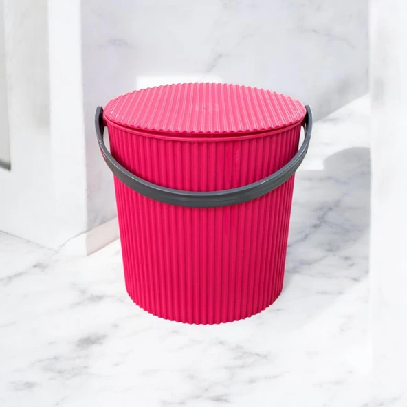 Rainbow Pembe Büyük Boy 13 Litre Yuvarlak Kova Piknik Sepeti Meyve Kovası - 4