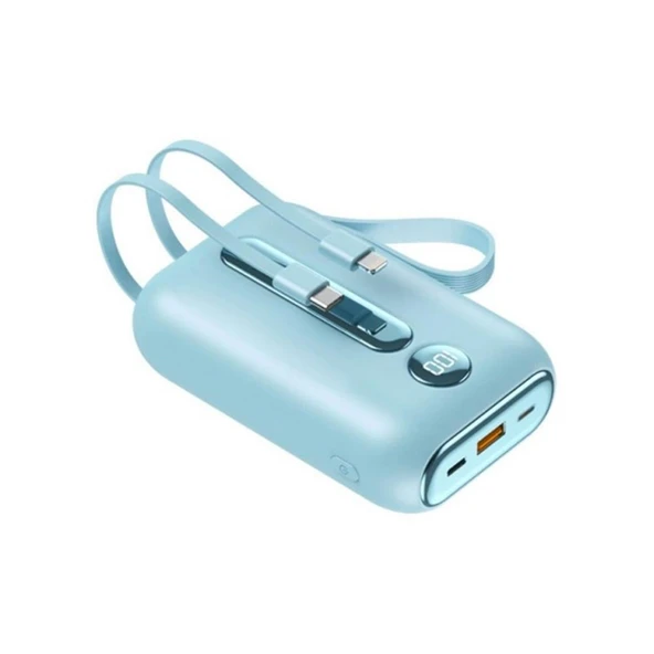 20.000mAh Dijital Göstergeli Dahili Çoklu Kablolu Taşınabilir 22.5W Hızlı Şarjlı Powerbank Hafif Mini Boyut Minimalist Tasarım Asma Aparatlı - Resim 2