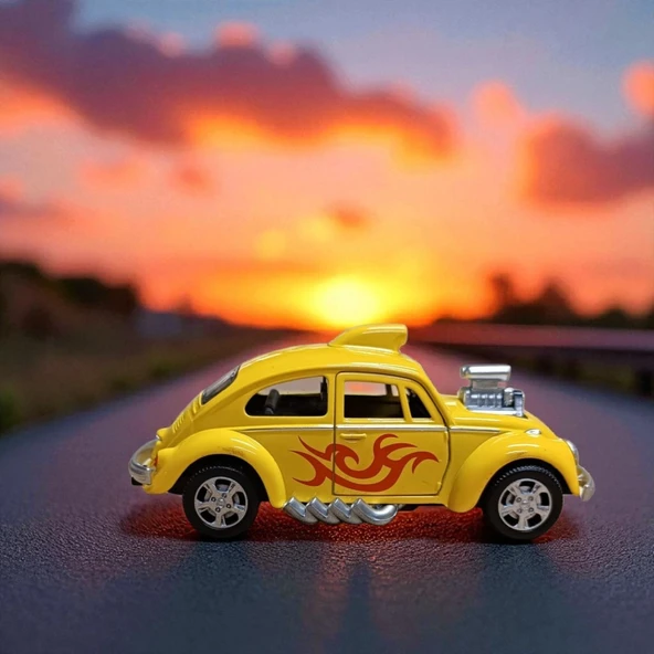 Metal Araba Çek Bırak Vw Bettle Modifiye Sarı Sesli ve Işıklı - 4