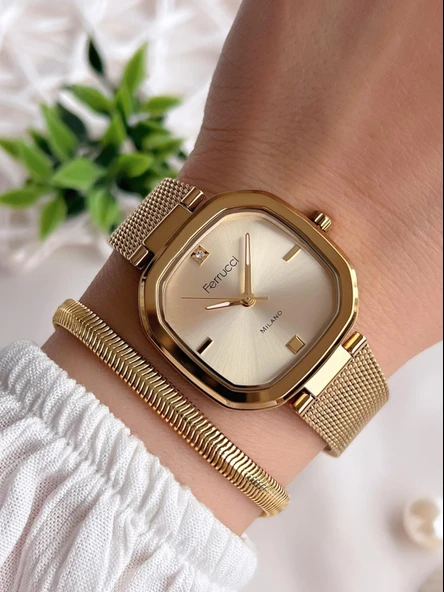 Ferrucci Kadın Kol Saati+Bileklik Özel Seri Çelik Kordon Kararma Renk Atma Yapmaz VS.BLKT.0527 ürün görseli