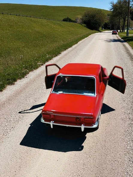 Nostaljik Metal Çek Bırak Kırmızı Araba Renault 12 Kapılar Açılır - Resim 4