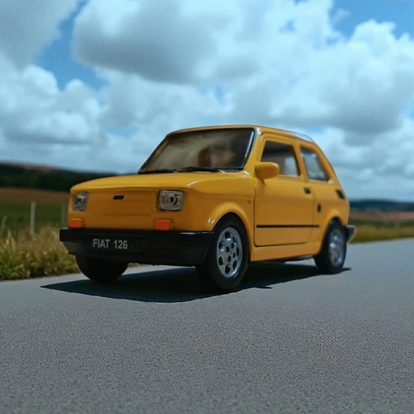Nostaljik Metal Çek Bırak Sarı Fiat 126 Araba Kapılar Açılır - Resim 2