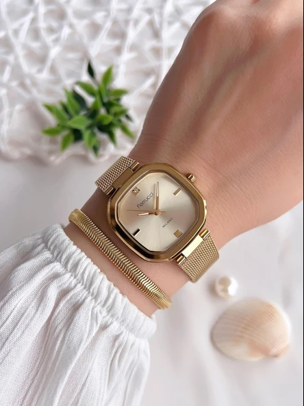 Ferrucci Kadın Kol Saati+Bileklik Özel Seri Çelik Kordon Kararma Renk Atma Yapmaz VS.BLKT.0527 - Resim 2