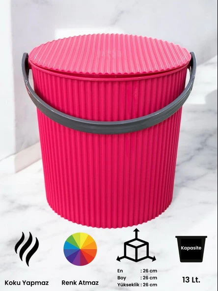 Rainbow Pembe Büyük Boy 13 Litre Yuvarlak Kova Piknik Sepeti Meyve Kovası